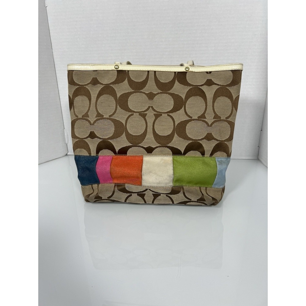 Coach Signature Stripe Limited Edition Purse Double Handle Shoulder Bag .
